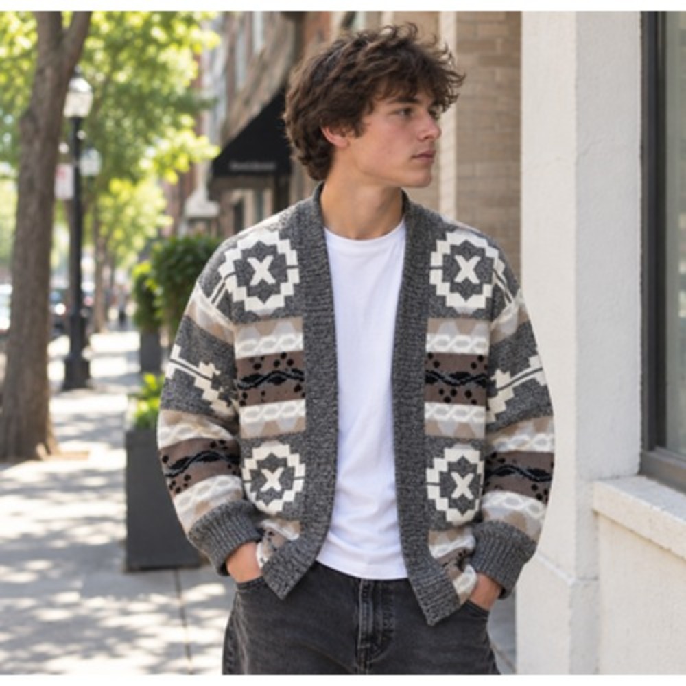 Hot Cashews Vintage Southwestern Geometric Cardigan Gray L XL USA